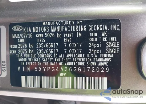 2016 Kia Sorento 2.4L L из США, поврежденный, VIN 5XYPG4A36GG172029